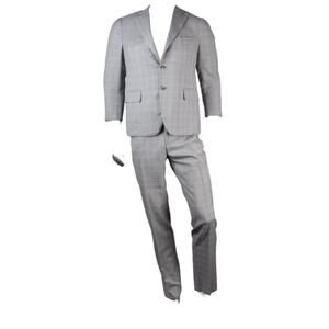 $5,495 NWT Gianluca Isaia Gray Window Pane 100% Wool 2-Button Suit Size 44 S